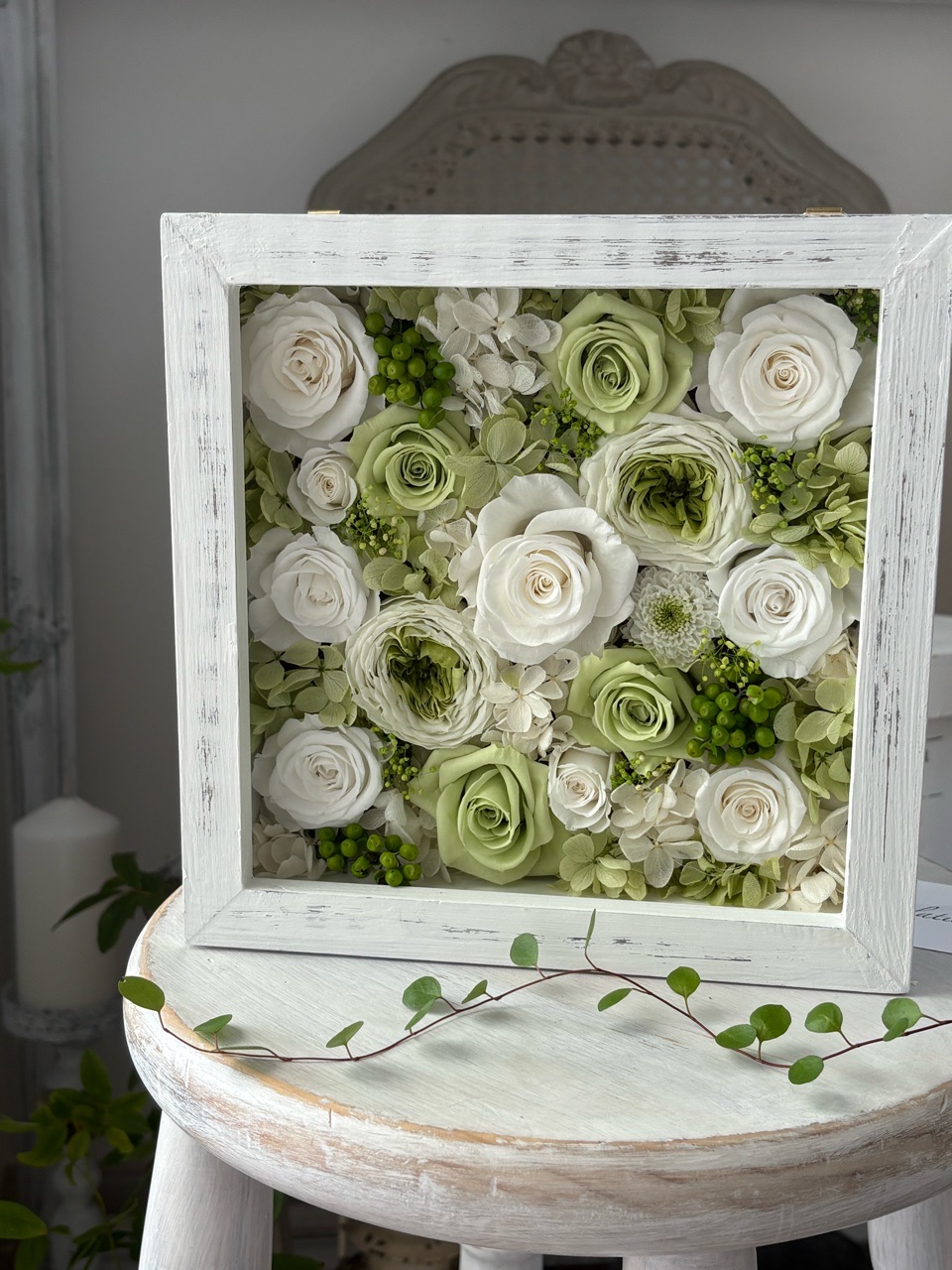 ボックスフレームアレンジメントのホワイトグリーンをリニューアルしました！
