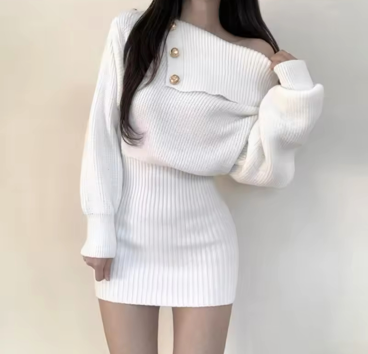 デートに最適✨ セクシーなオフショルニットワンピ👗🩰*°