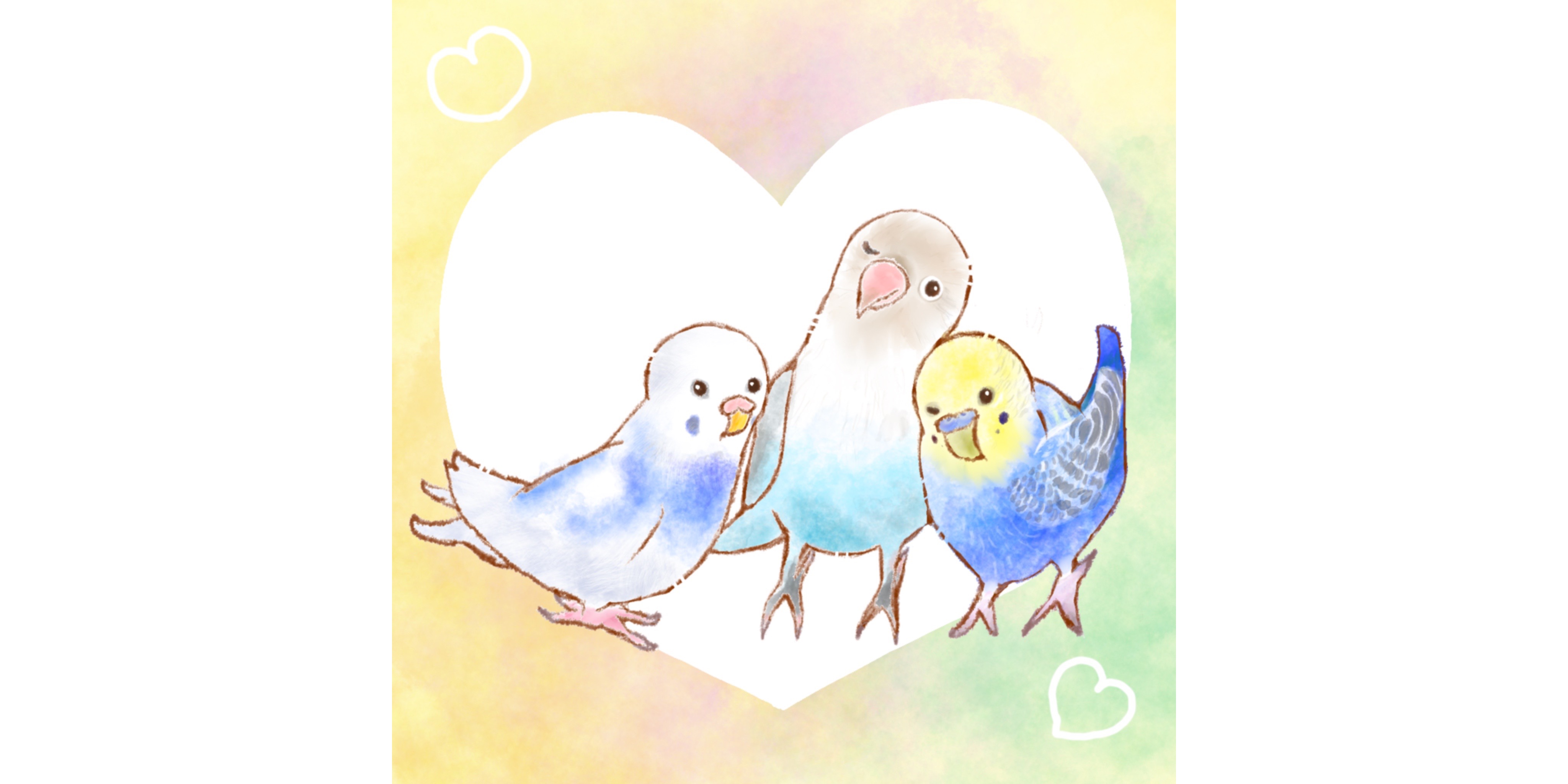 【イラストオーダー】ボタンインコ、セキセイインコ、3羽描かせて頂きました🤍