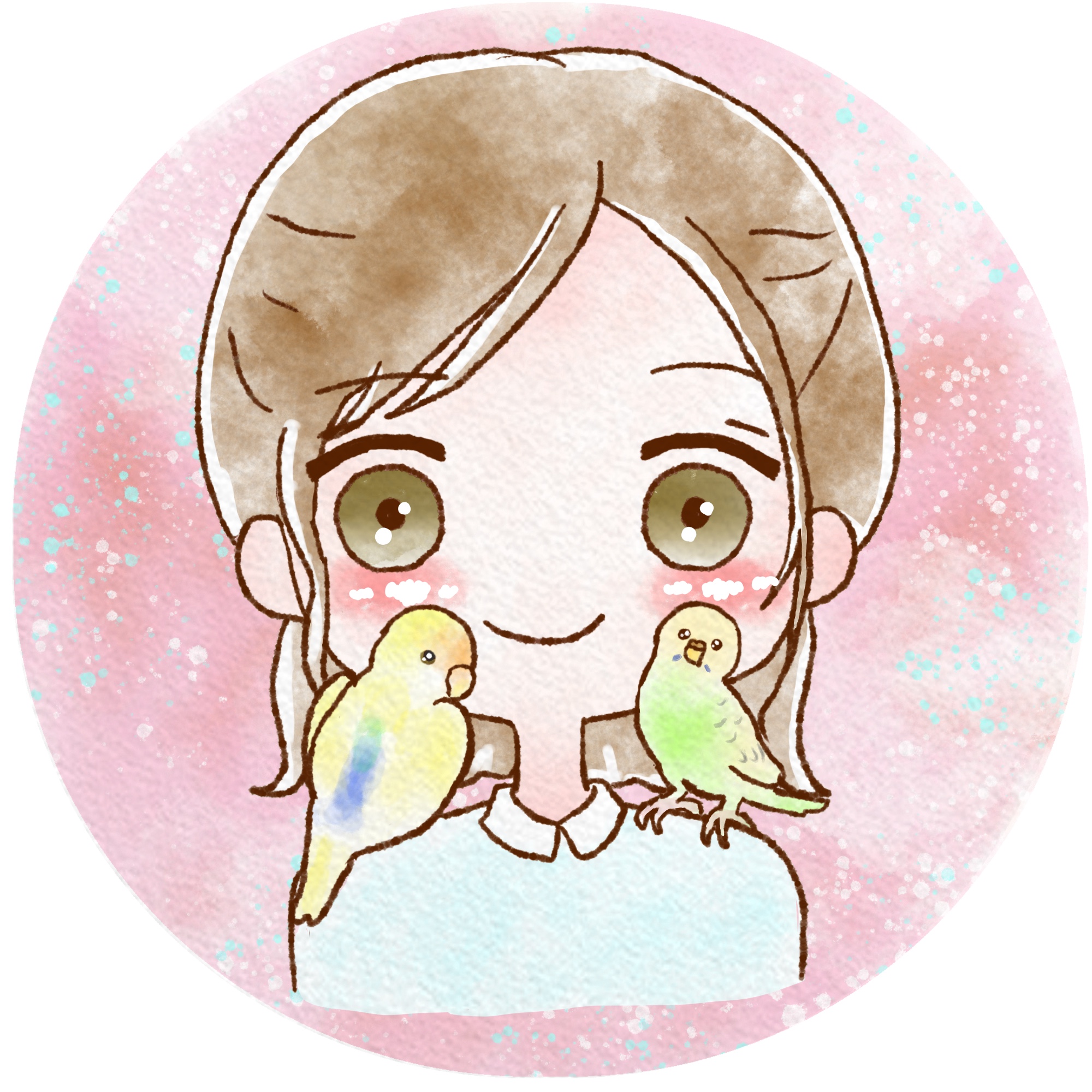 【イラストオーダー】飼い主様とセキセイインコちゃんとコザクラインコちゃん描かせて頂きました。