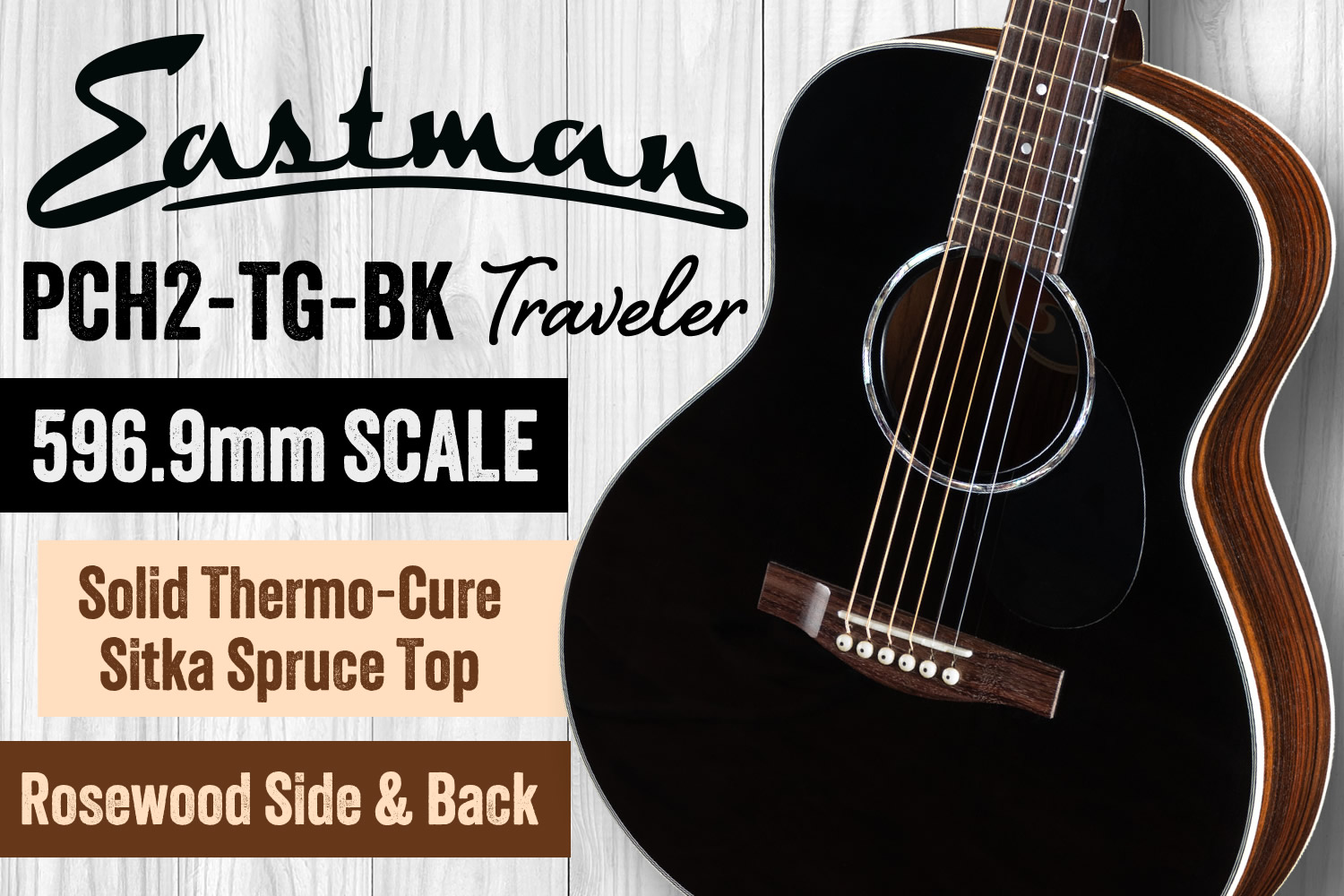 イーストマンによる本格スペックを誇るトラベルギター「PCH2-TG-BK "Traveler"」!