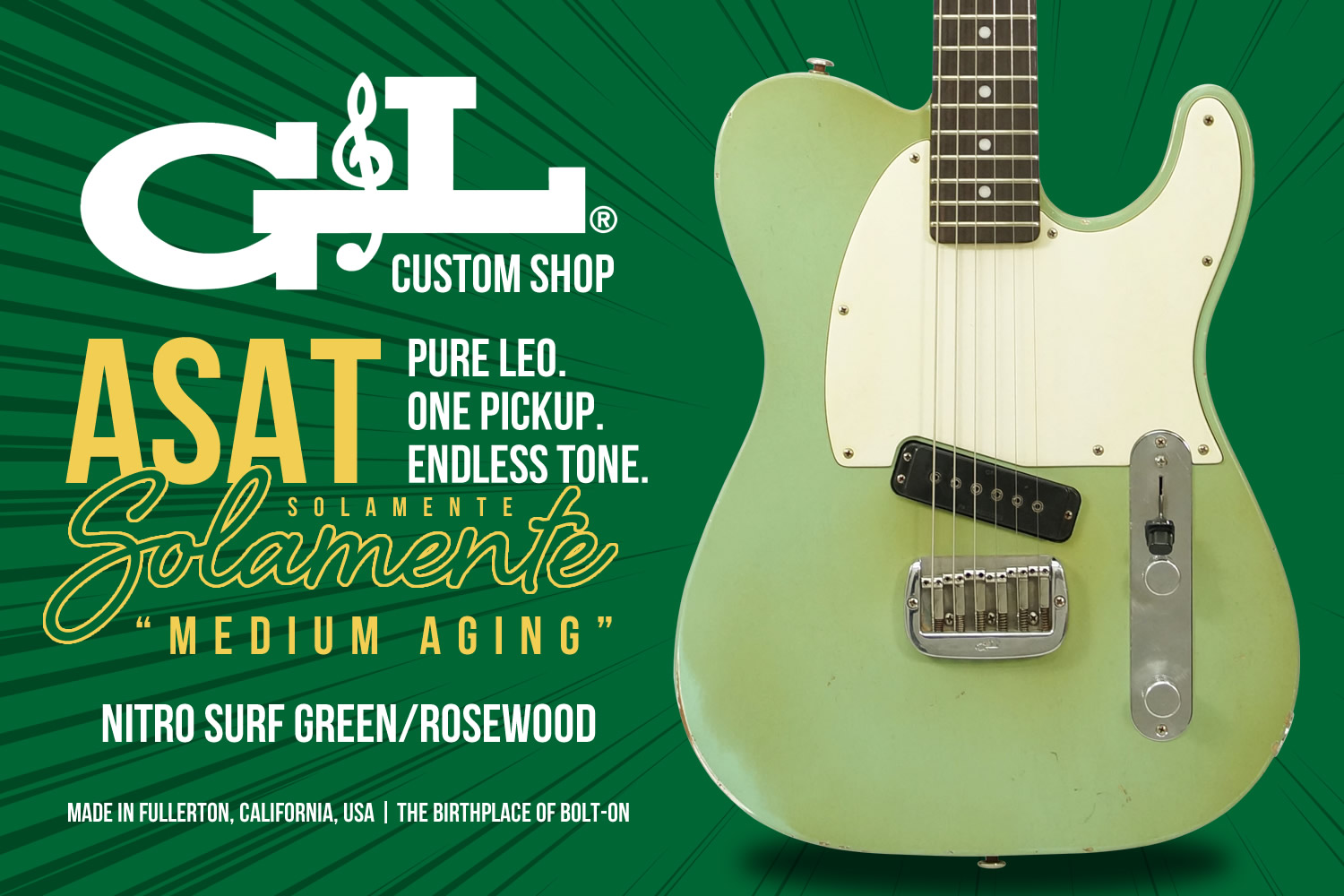 魅惑のサーフグリーン!G&Lカスタムショップによる圧巻の逸品「ASAT Solamente」!