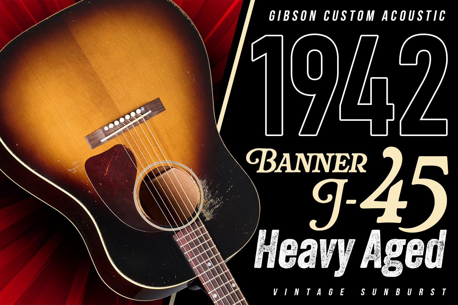ヘヴィー・エイジド加工が施されたギブソン・マーフィー・ラボ「1942 Banner J-45」!