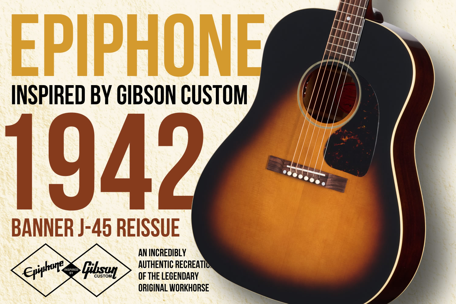 エピフォン×ギブソン・カスタムのコラボで実現した「1942 Banner J-45 Reissue」