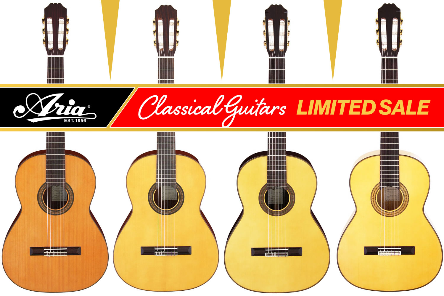 Aria（アリア）のスペイン製クラシックギター＆フラメンコギターをスペシャルプライスにてご用意！