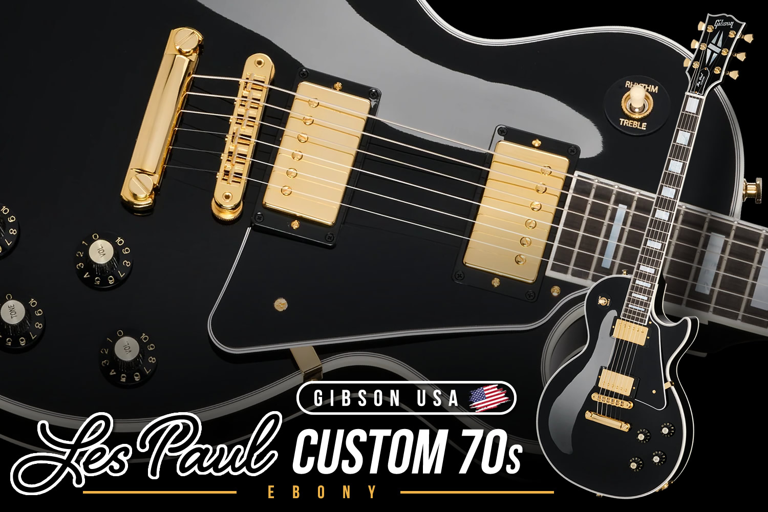 大注目のギブソン「Les Paul Custom 70s」の中でも一番人気のエボニーカラー!