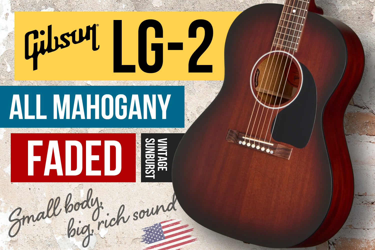 ギブソンによる艶消サンバースト×オールマホ「LG-2 All-Mahogany Faded」!