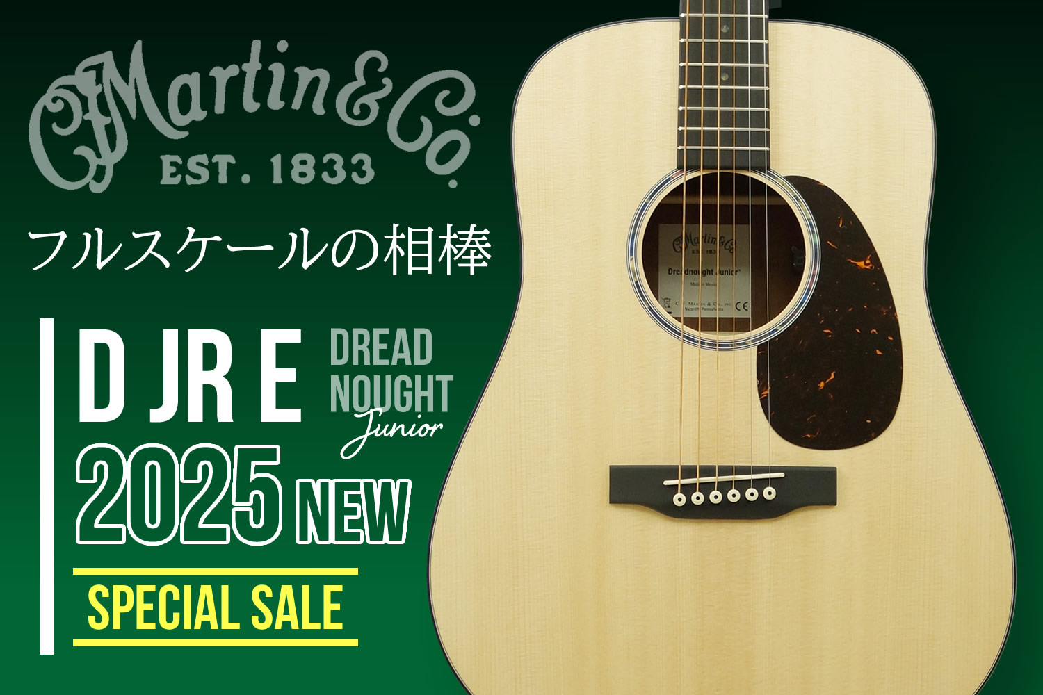 マーティンによる快適な演奏性と持ち運び易さを兼ね備えたフルスケール仕様エレアコ「D Jr E」