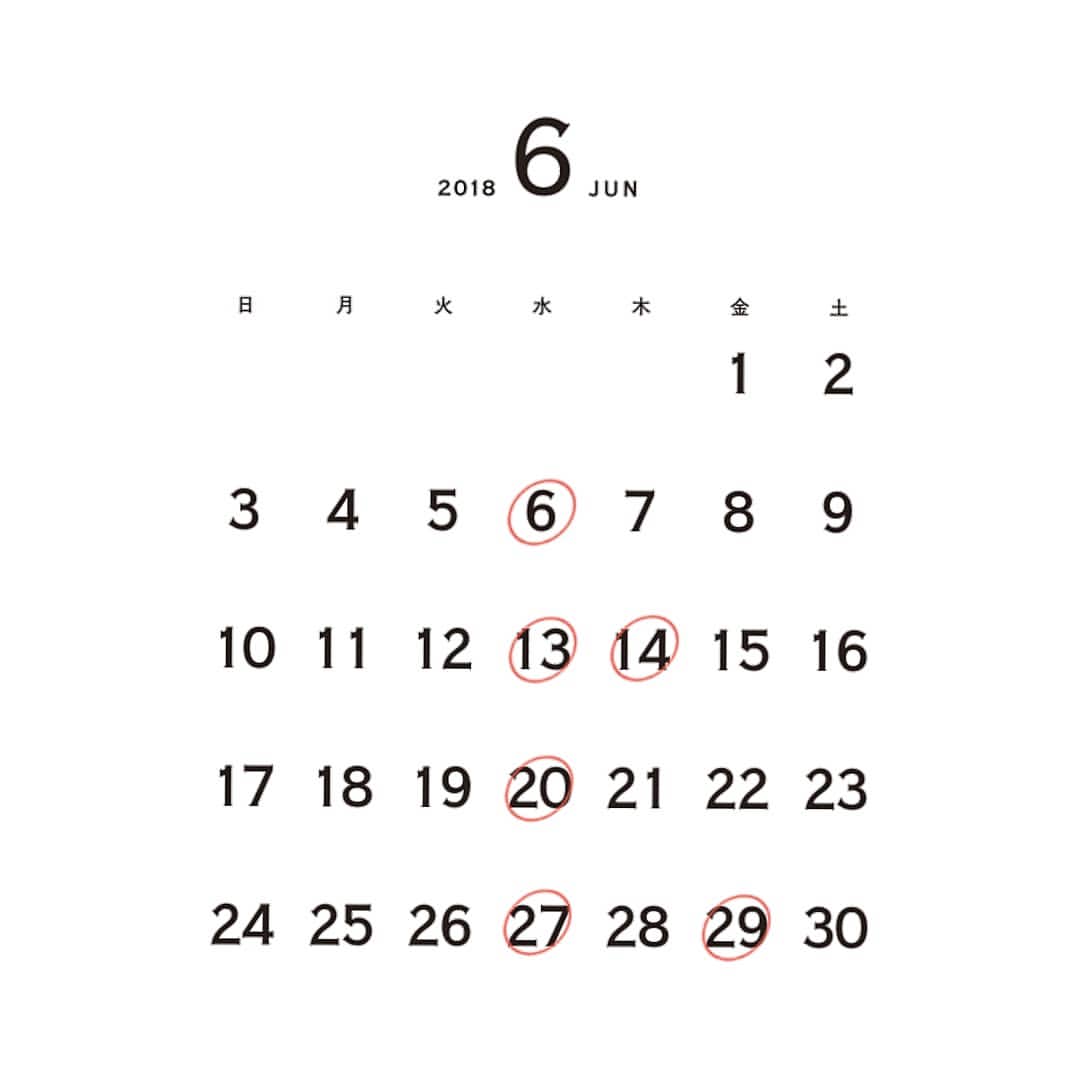 営業日のお知らせ -6月-