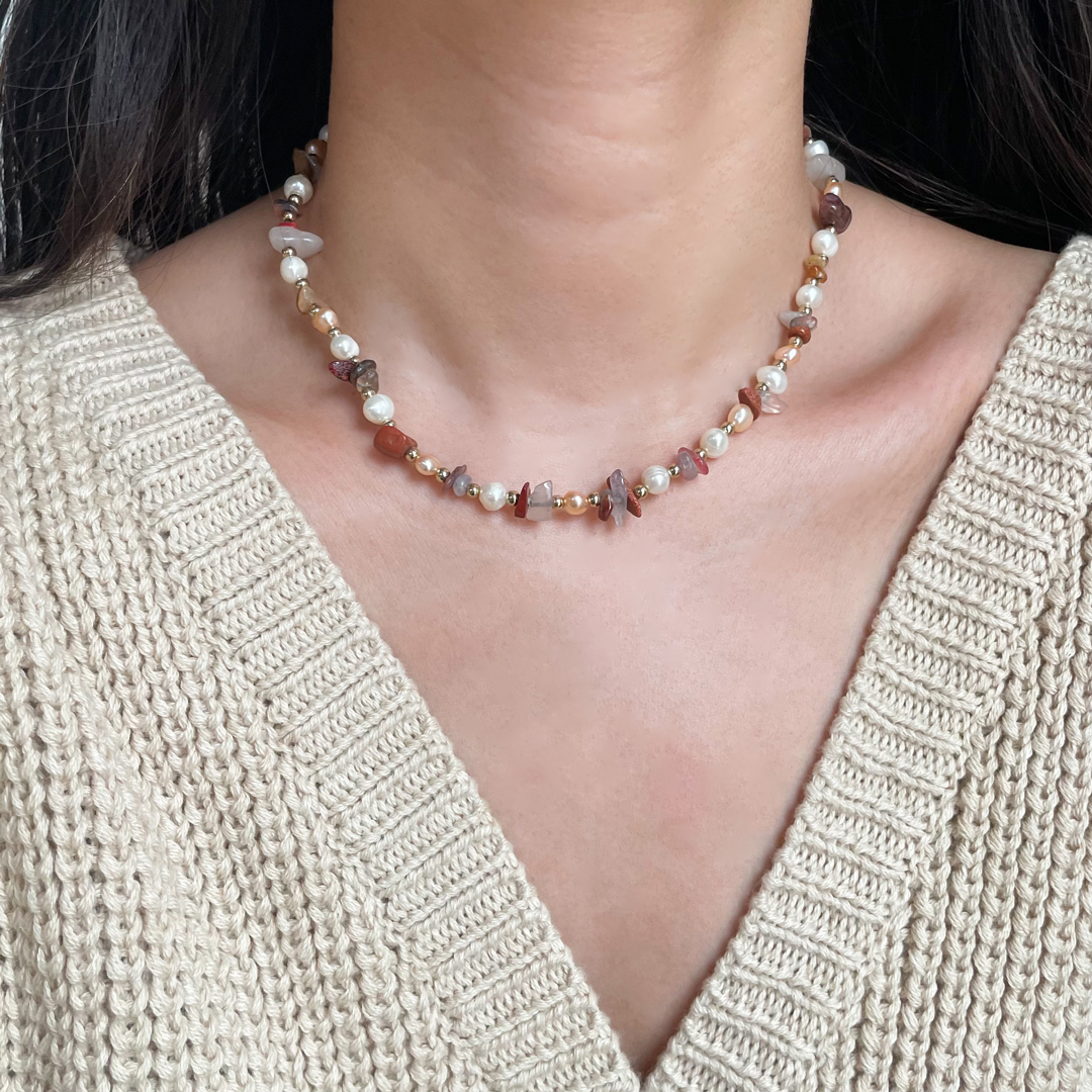 淡水パール・ピンクベージュ天然石ネックレス