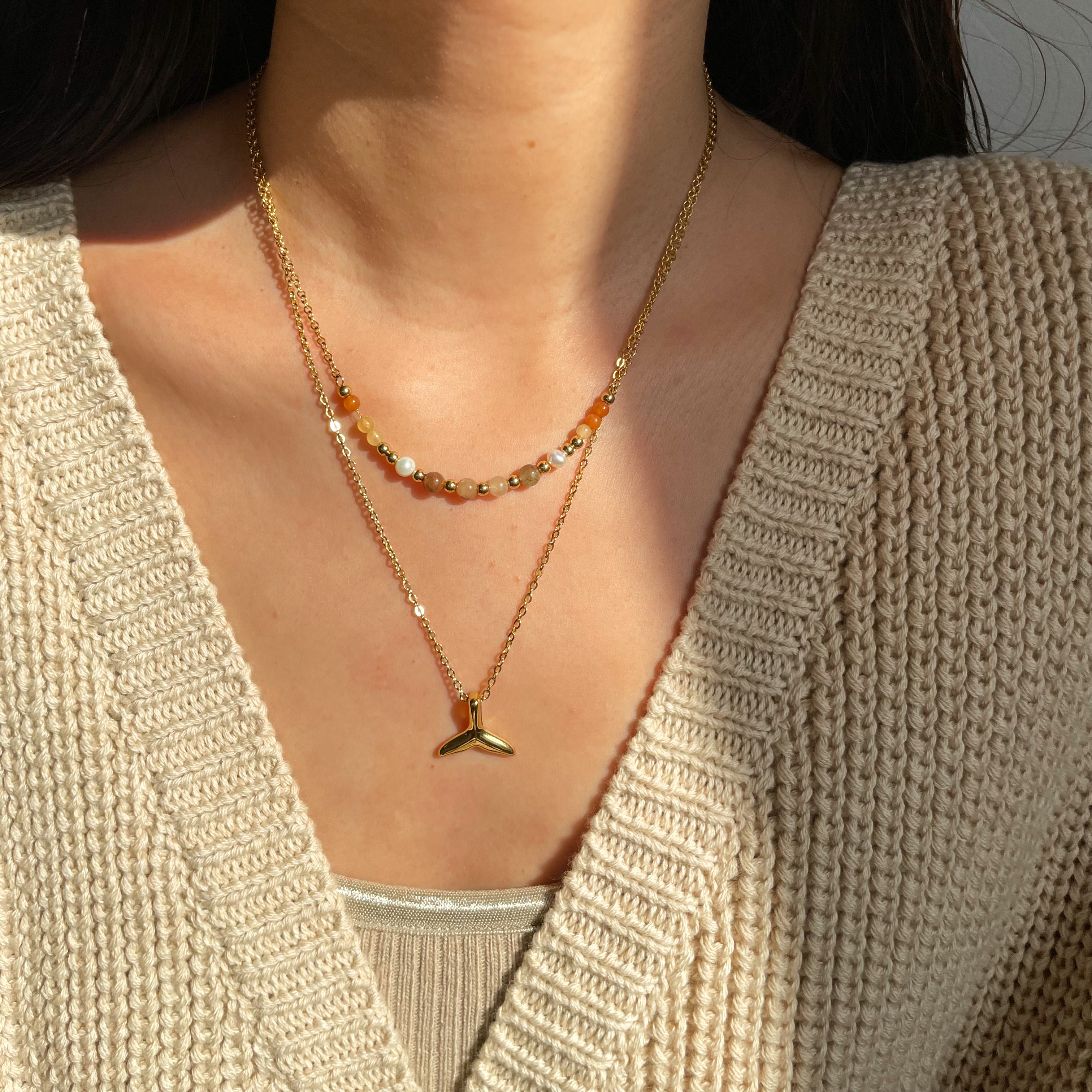 付けっぱなしOK2連テールビーズネックレス