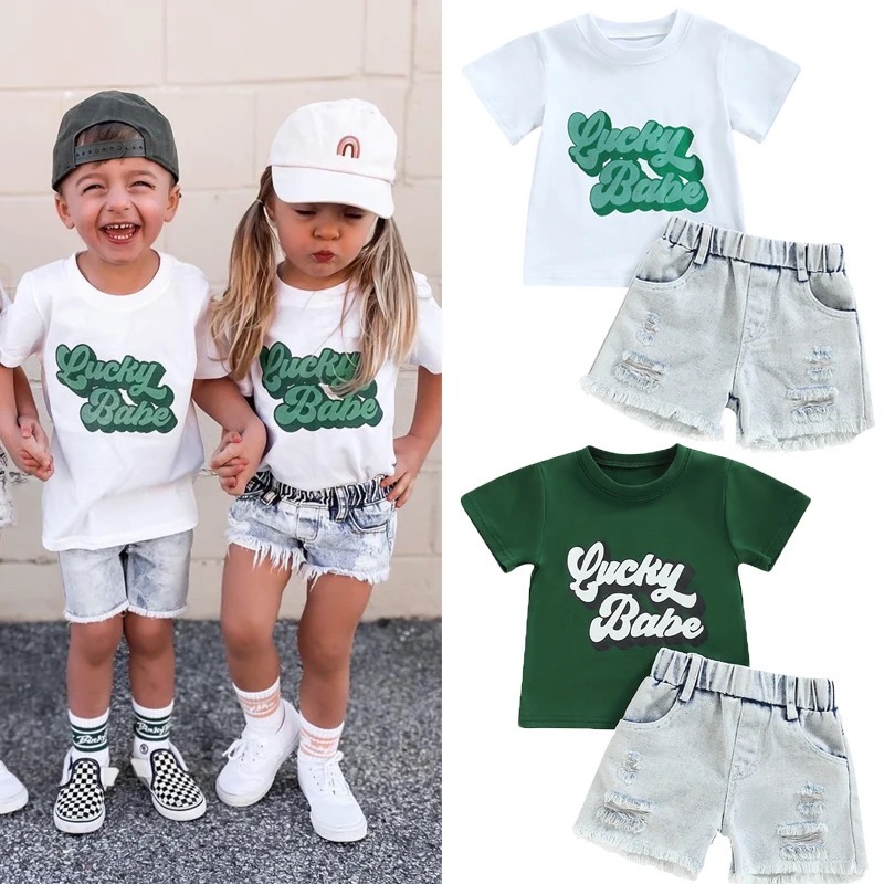 半袖ロゴTシャツ&デニムショートパンツ【CH00082】