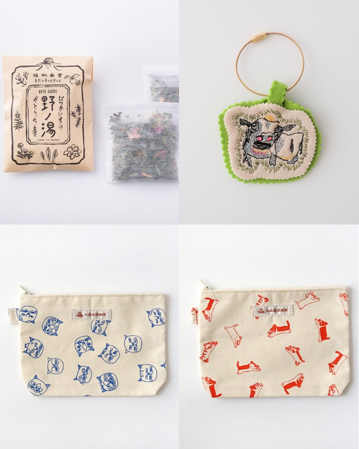 再入荷商品のご紹介｜入浴パック 野ノ湯＆牛さんキーホルダー＆尾道帆布ねこねこポーチ（青）＆尾道帆布い