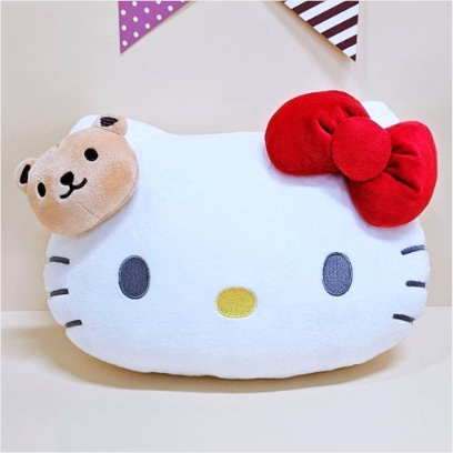 🎀【くまちゃん付き♡キティフェイスクッション】癒しと可愛さをぎゅっとひとつに🧸