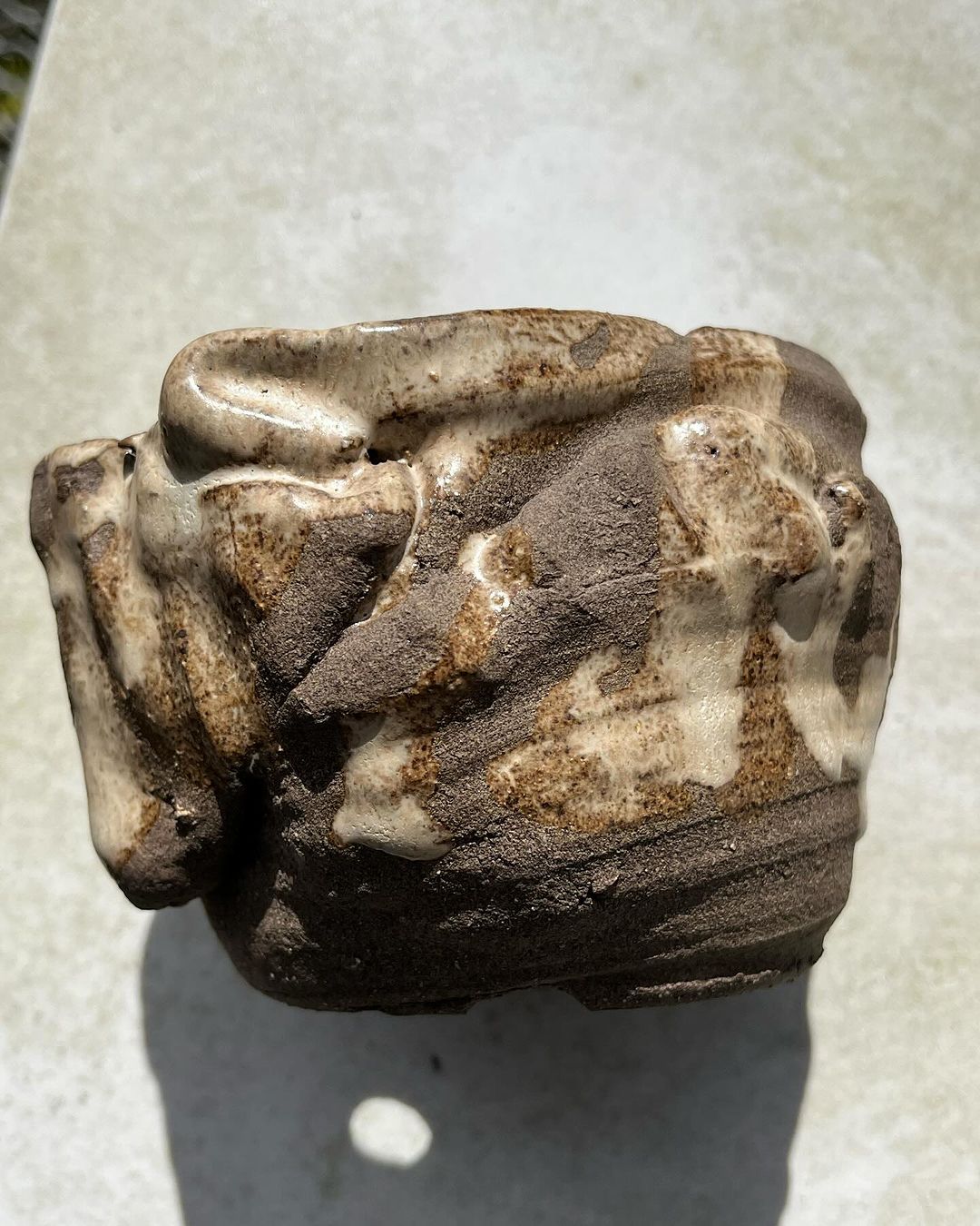 禎山の手捻りの山草鉢です。