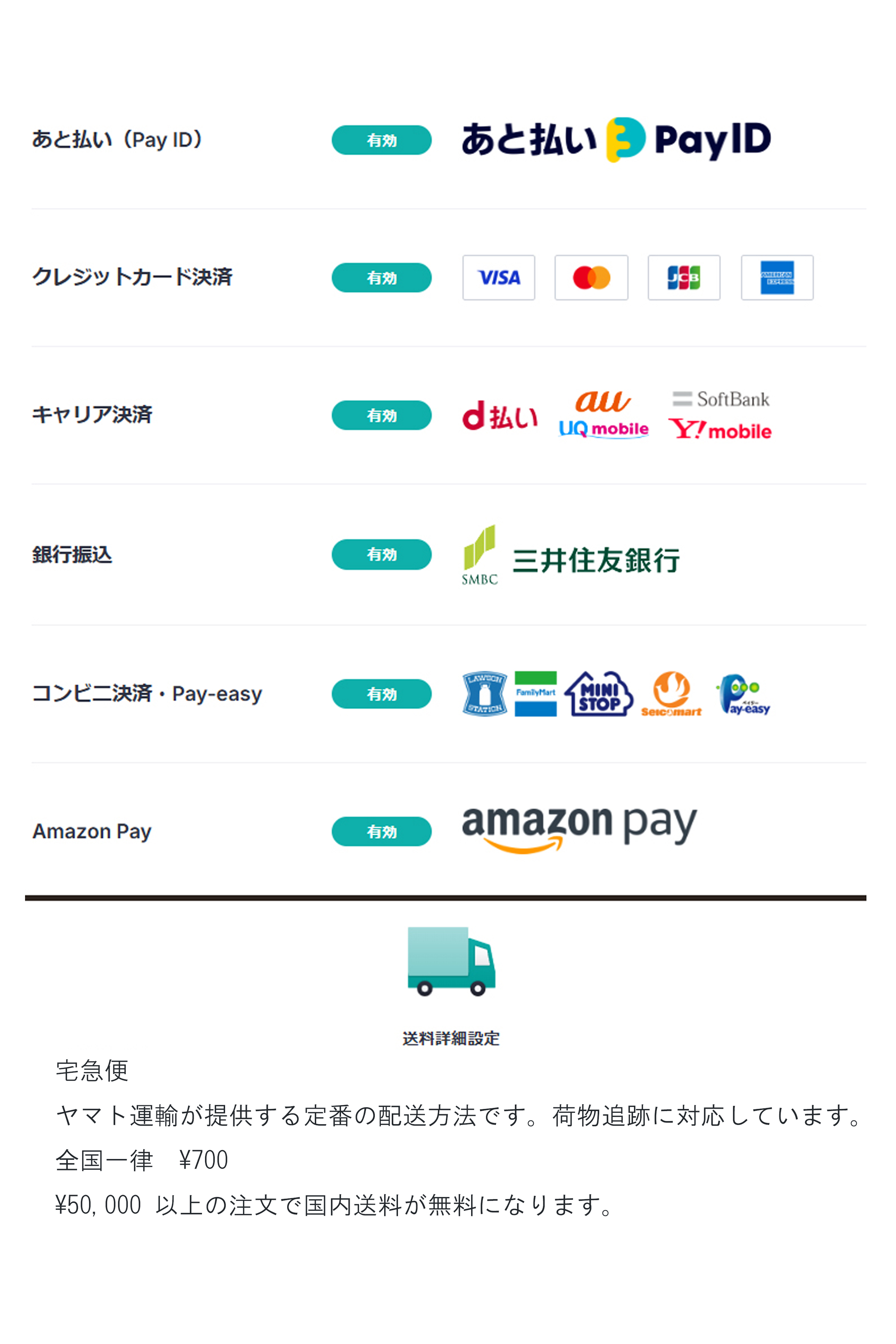 決算方法、送料について。