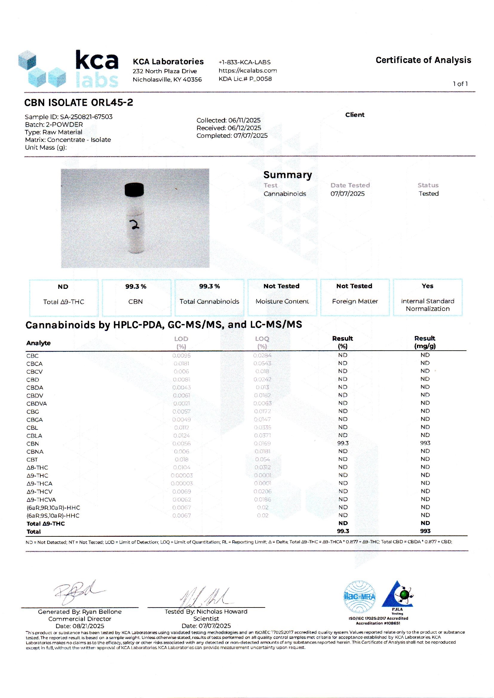 新基準値対応CBNアイソレート 新バッチ入荷の御案内