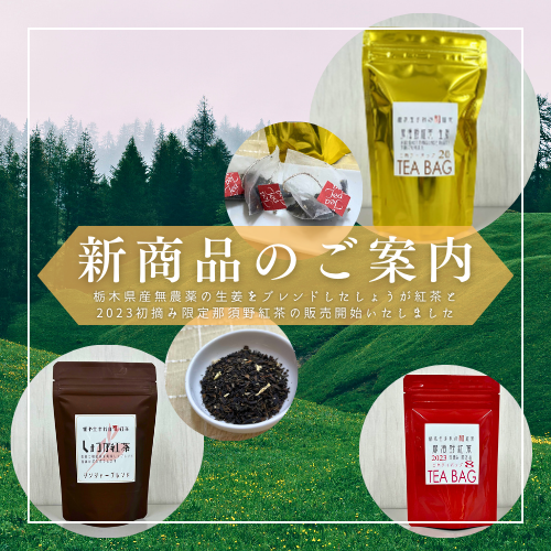 栃木県産無農薬の生姜をブレンドした《しょうが紅茶》と《初摘み限定那須野紅茶》を販売開始いたしました！