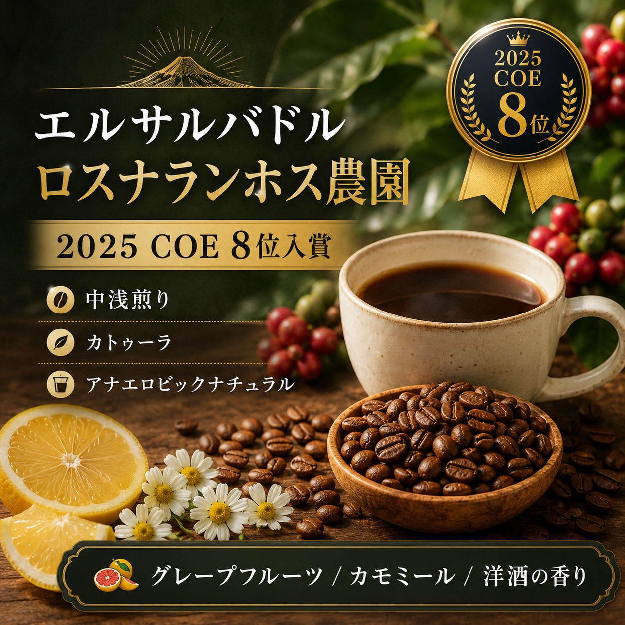 【新入荷】2025年COE入賞豆、エルサルバドル ロスナランホス農園が入荷しました