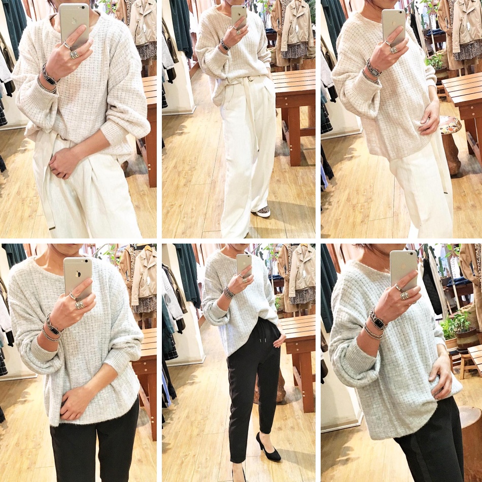 ワッフルニット バルーンスリーブニット