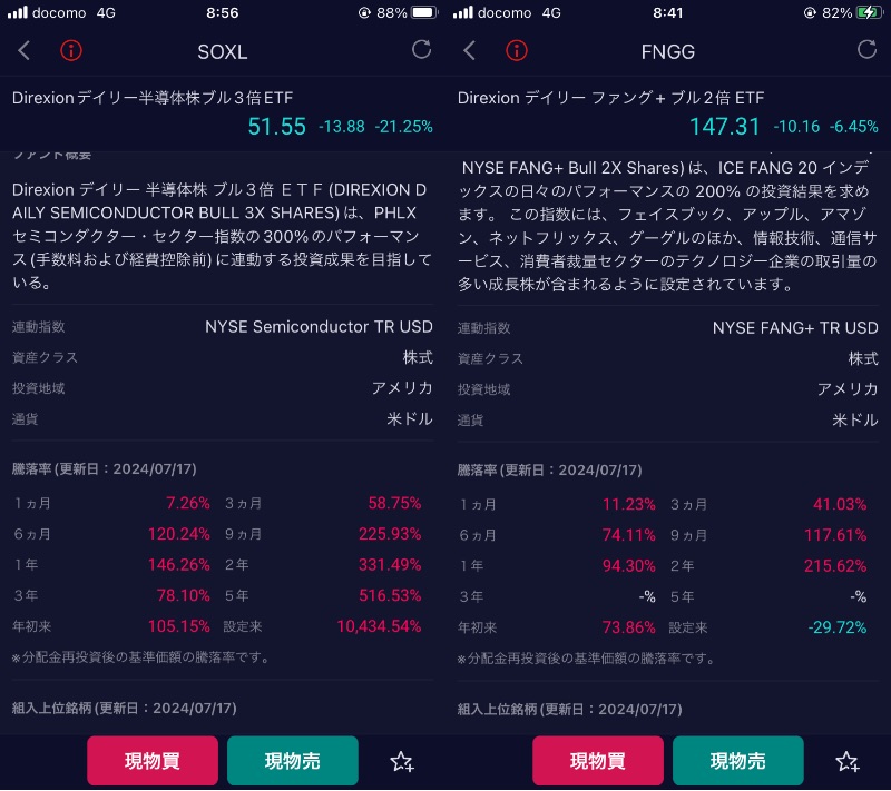 SOXLとFNGGのパフォーマンス比較