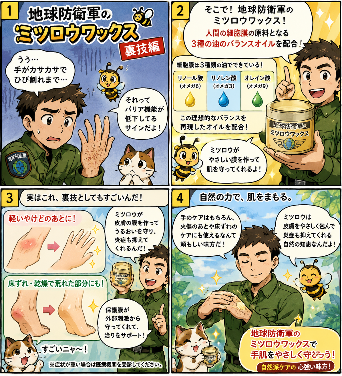 裏技としては火傷をしたところとか、床ずれの治っちゃう効果 ミツロウワックス