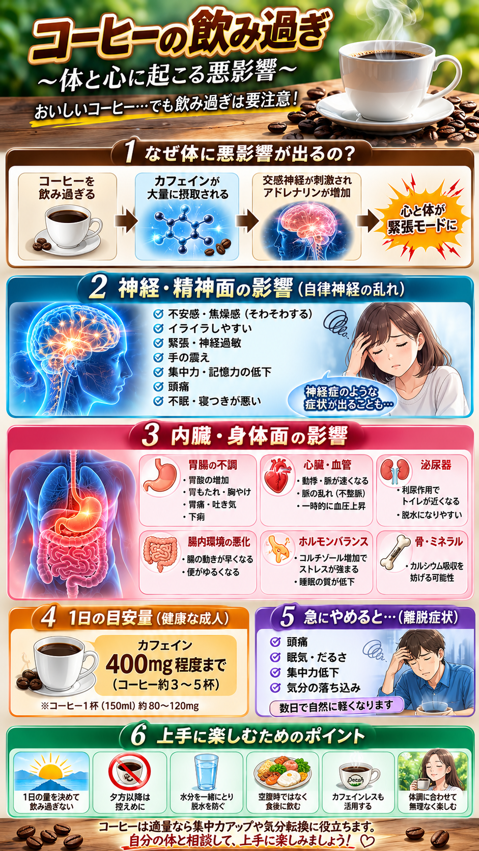 コーヒーの飲みすぎ　体と心に起こる悪影響