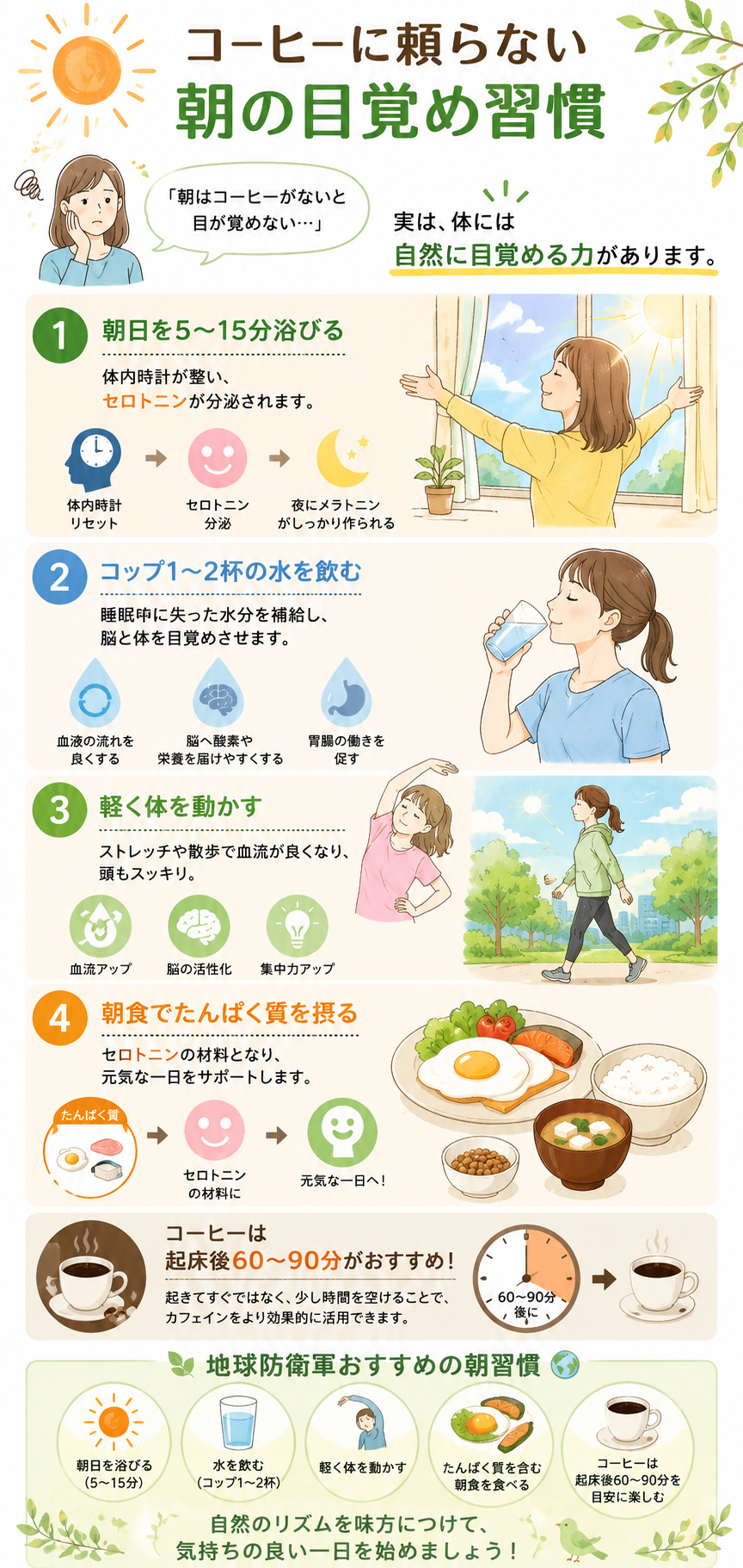 コーヒーに頼らない 朝の目覚め習慣