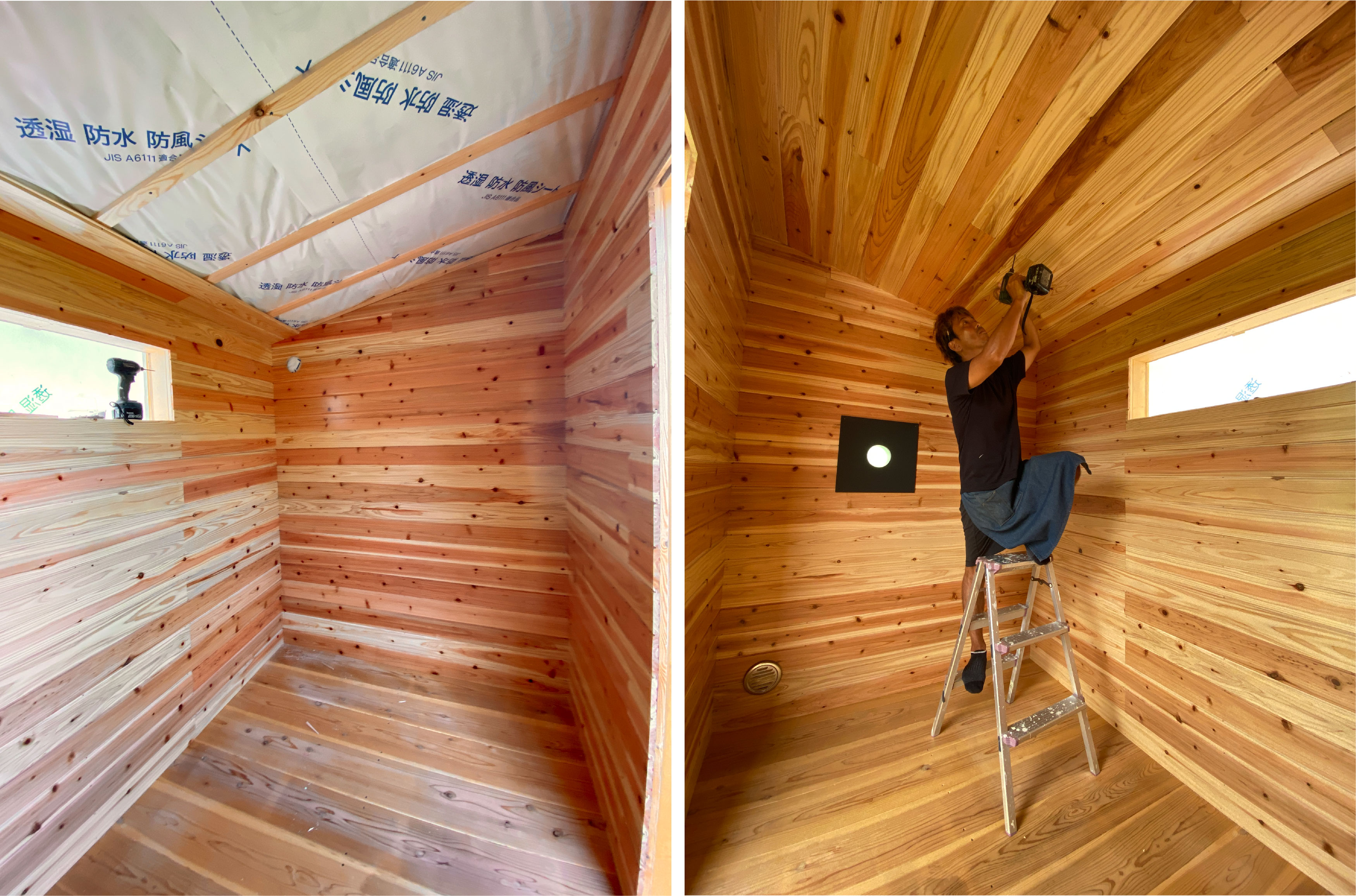 1.5坪のサウナ小屋をDIY 室内の内装 羽目板貼り ⑦