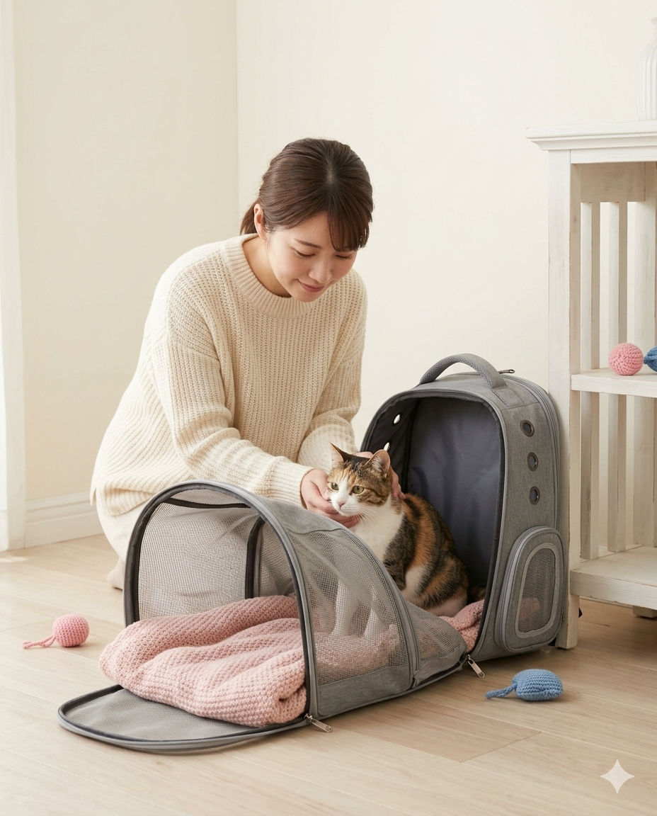 【拡張して広々】怖がりなペットも安心。お出かけ先が「いつものお部屋」になる、拡張型ペットキャリーリュ