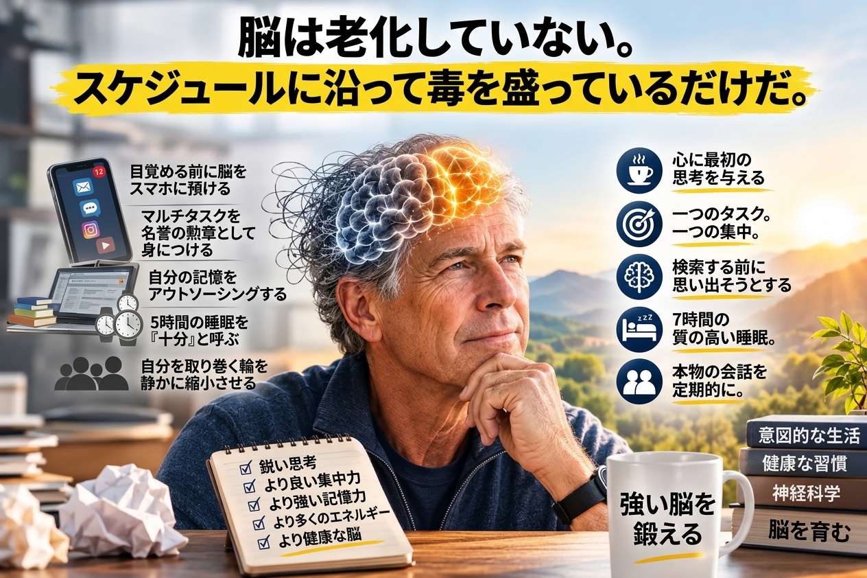 あなたの脳は老化しているのではない。あなたが、決まったスケジュールで脳を蝕んでいるのだ。