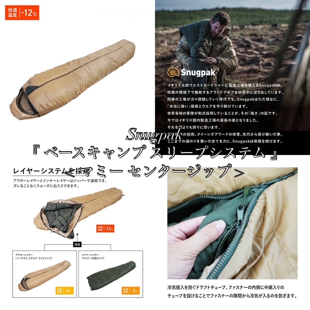 Snugpak【ベースキャンプスリープシステム<マミー センタージップ>】これ一つですべての季節に‼