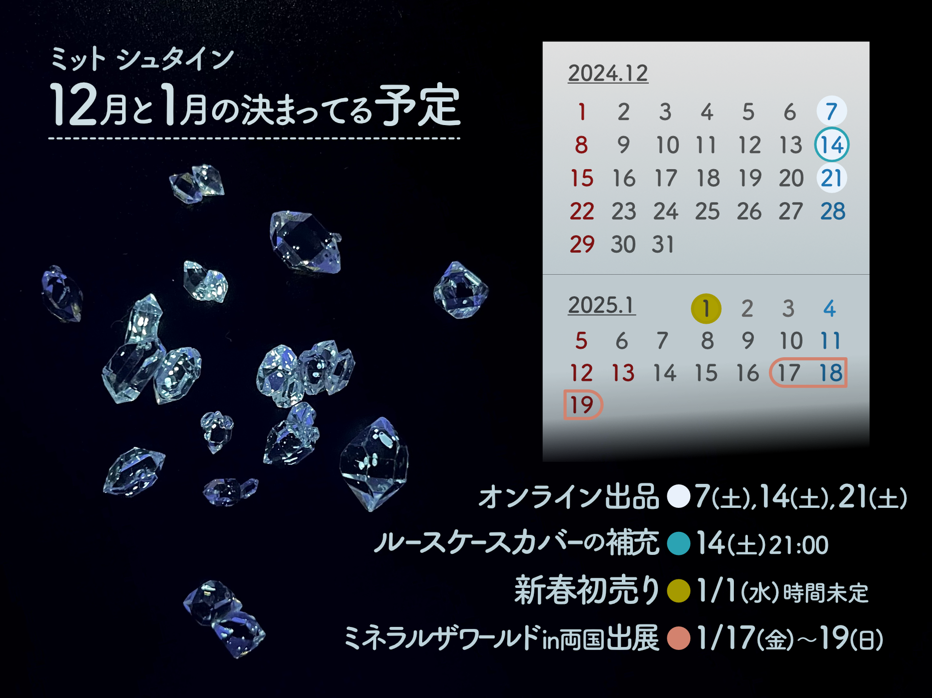 12月と1月の決まってる予定