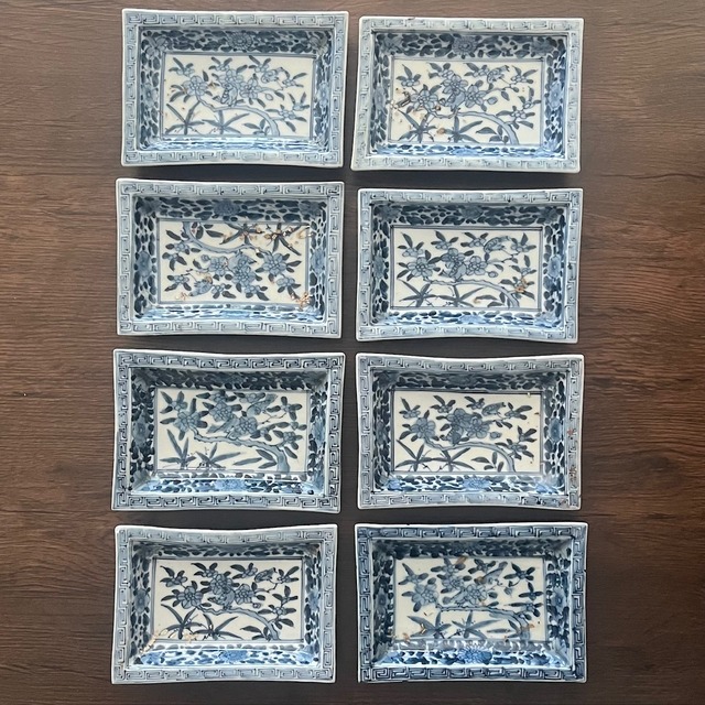 ＜修理完了＞伊万里染付大明(太明)成化年製花鳥角長皿