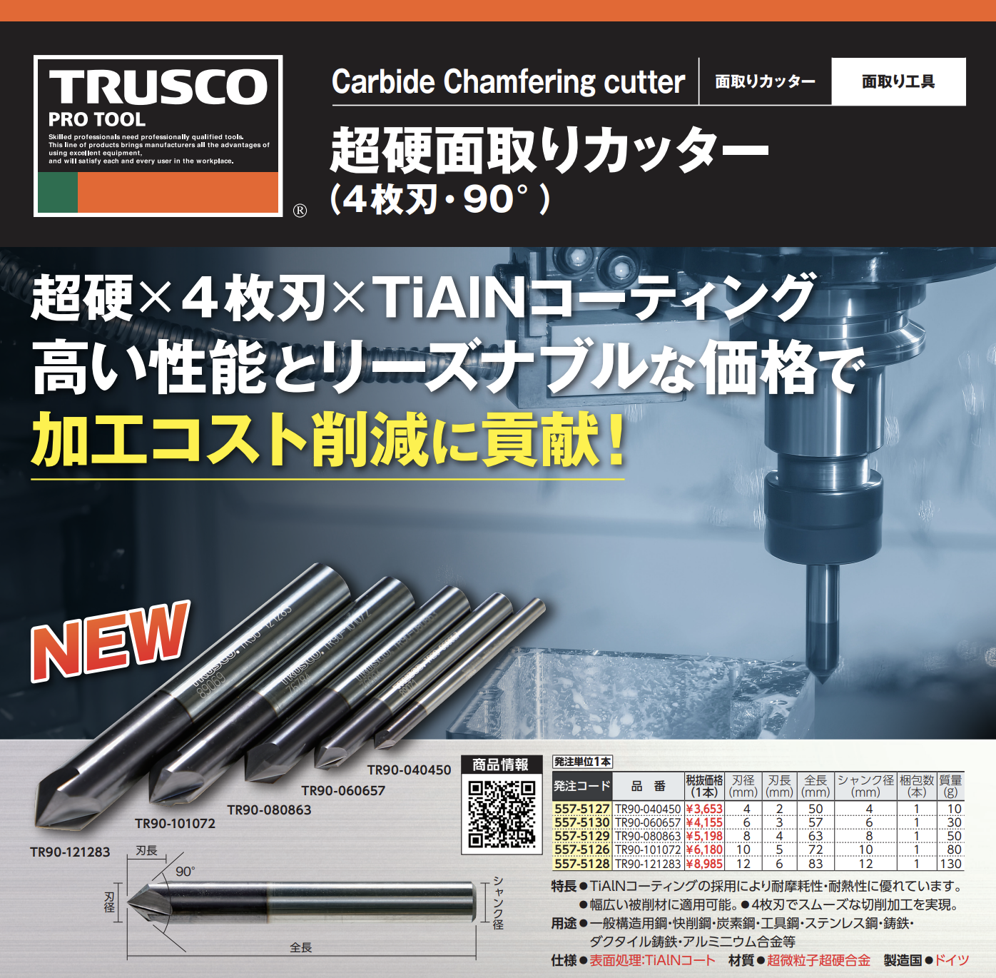 【ＴＲＵＳＣＯ】超硬面取りカッター！あらゆる素材に対応し、精密な加工が可能⚡️