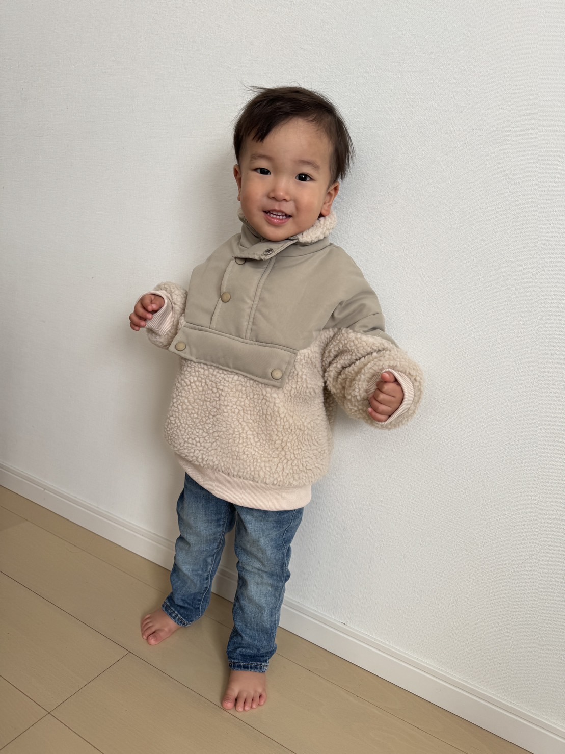 ハーフジップのウールジャケット 着画