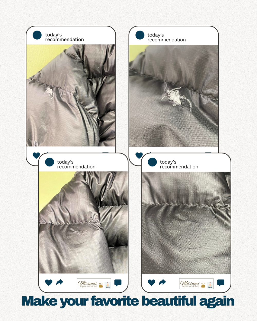 ダウンの焦げ穴修復|買い替えずに再生