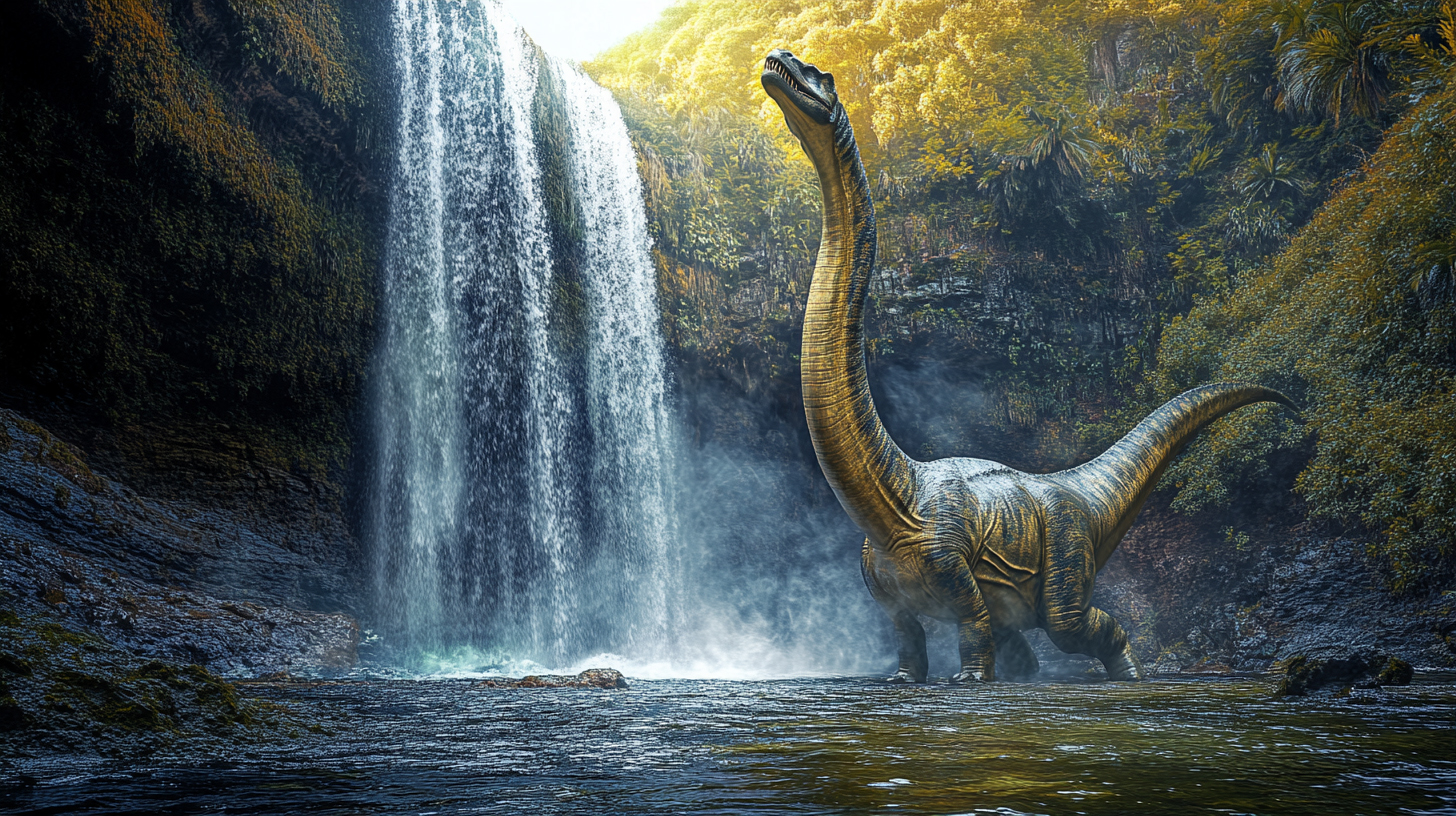 【デジタル恐竜シリーズ】滝の中のアルゼンティノサウルス【フリー素材 5枚セット】が新登場!!