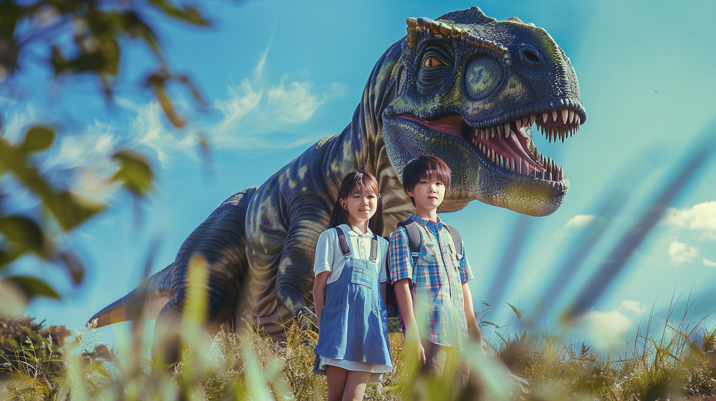 【デジタル恐竜シリーズ】ティラノサウルスと少年・少女【フリー素材 5枚セット】が新登場!!