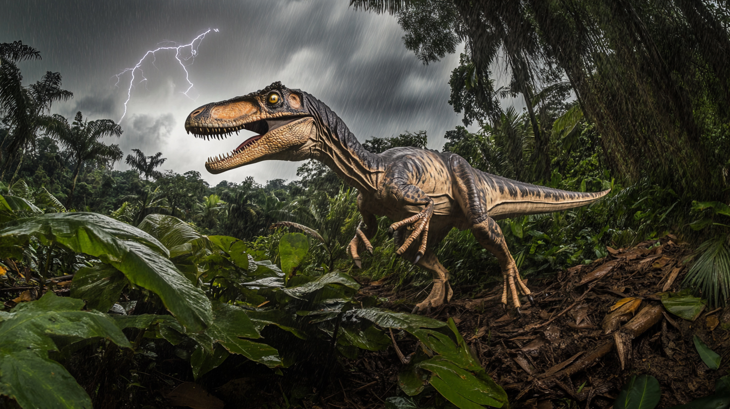 【デジタル恐竜シリーズ】雷雨の密林を駆けるアロサウルス【フリー素材 5枚セット】が新登場!!