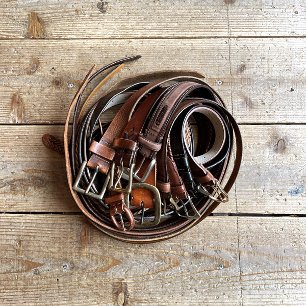 【Brown Leather Belt 茶レザーベルト】 おしゃれなチラ見せ革ベルト@古着屋カチカチ
