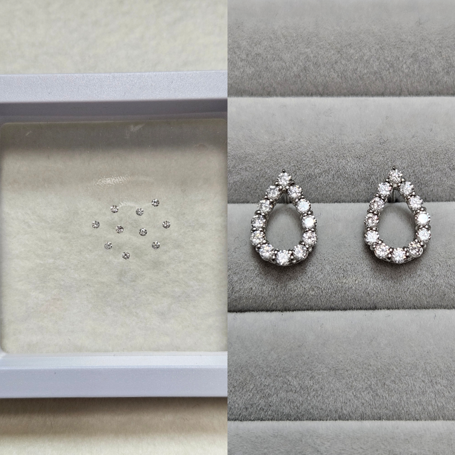 御徒町のジュエリーリフォーム事例｜メレダイヤモンドを使ったダイヤモンドピアス制作