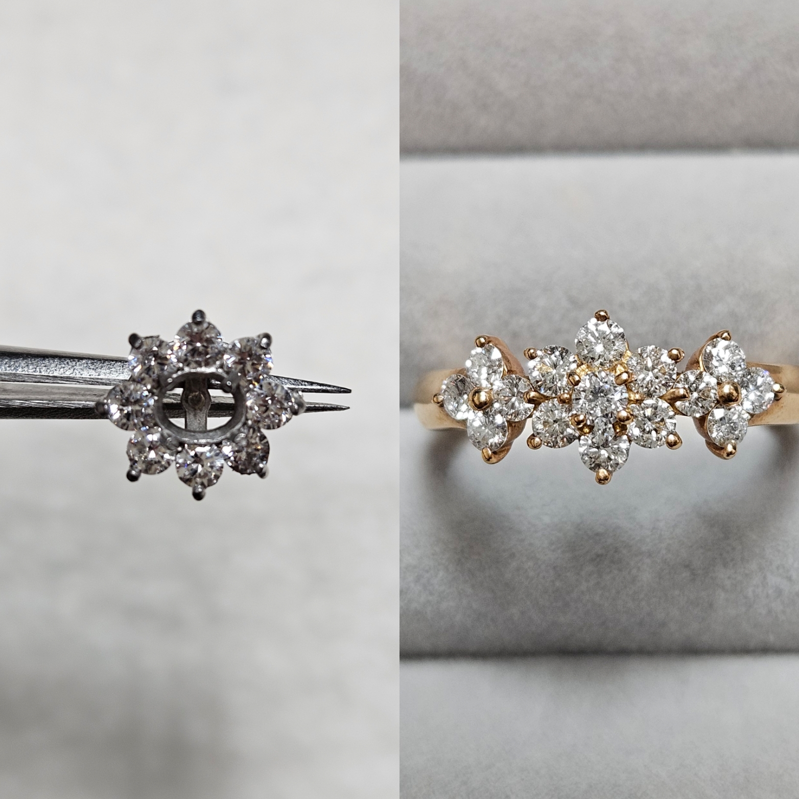 御徒町のジュエリーリフォーム事例｜片方だけ残ったピアスをフラワーリングへ