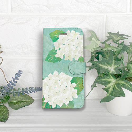 紫陽花の絵柄の手帳型スマホケースを追加しました。
