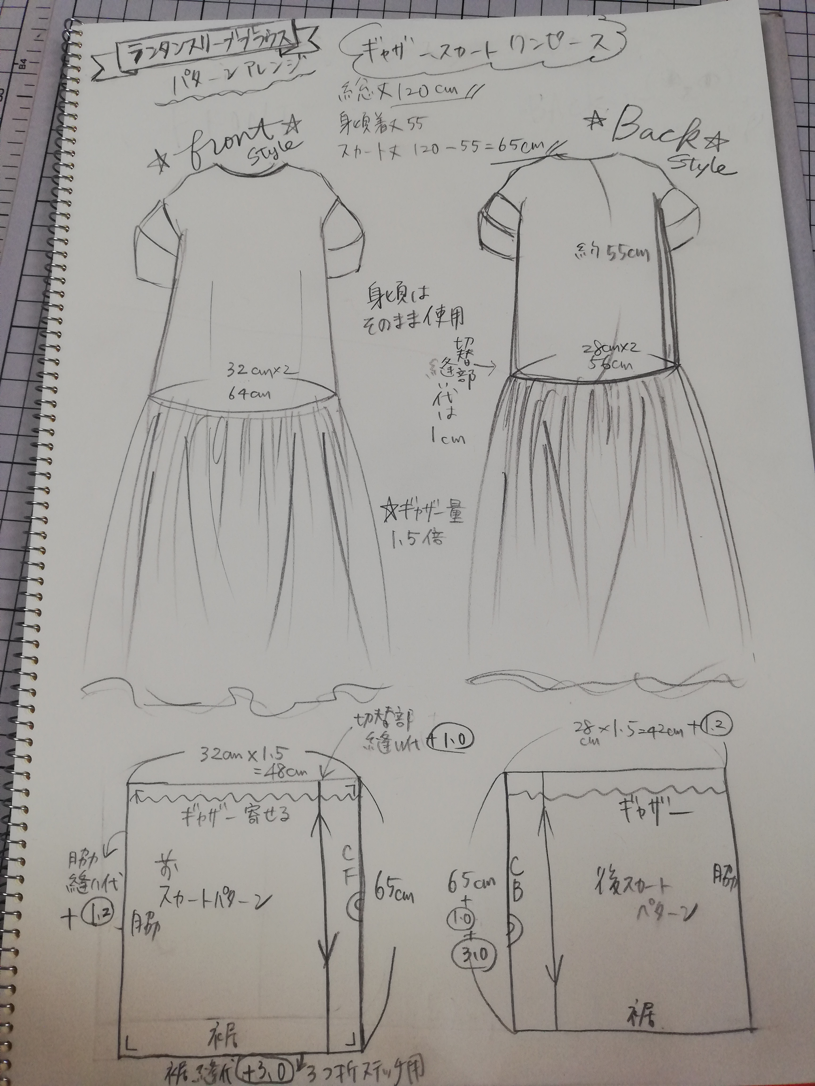 ブラウスパターンからワンピース　第２回デザイン＆裁断編