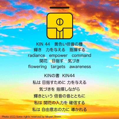 白い磁気の魔法使いの年　スペクトルの月11日　KIN44黄色い倍音の種の日
