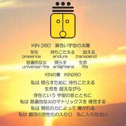 白い磁気の魔法使いの年　太陽の月23日　KIN260黄色い宇宙の太陽の日