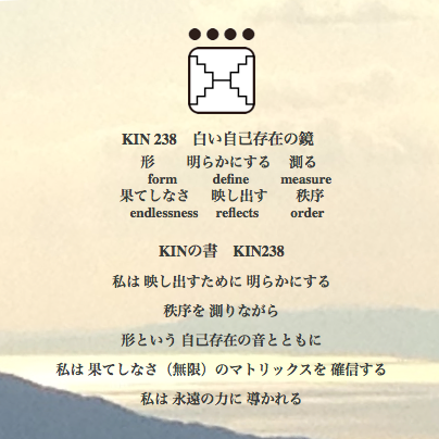 白い磁気の魔法使いの年　太陽の月1日　KIN238白い自己存在の鏡の日