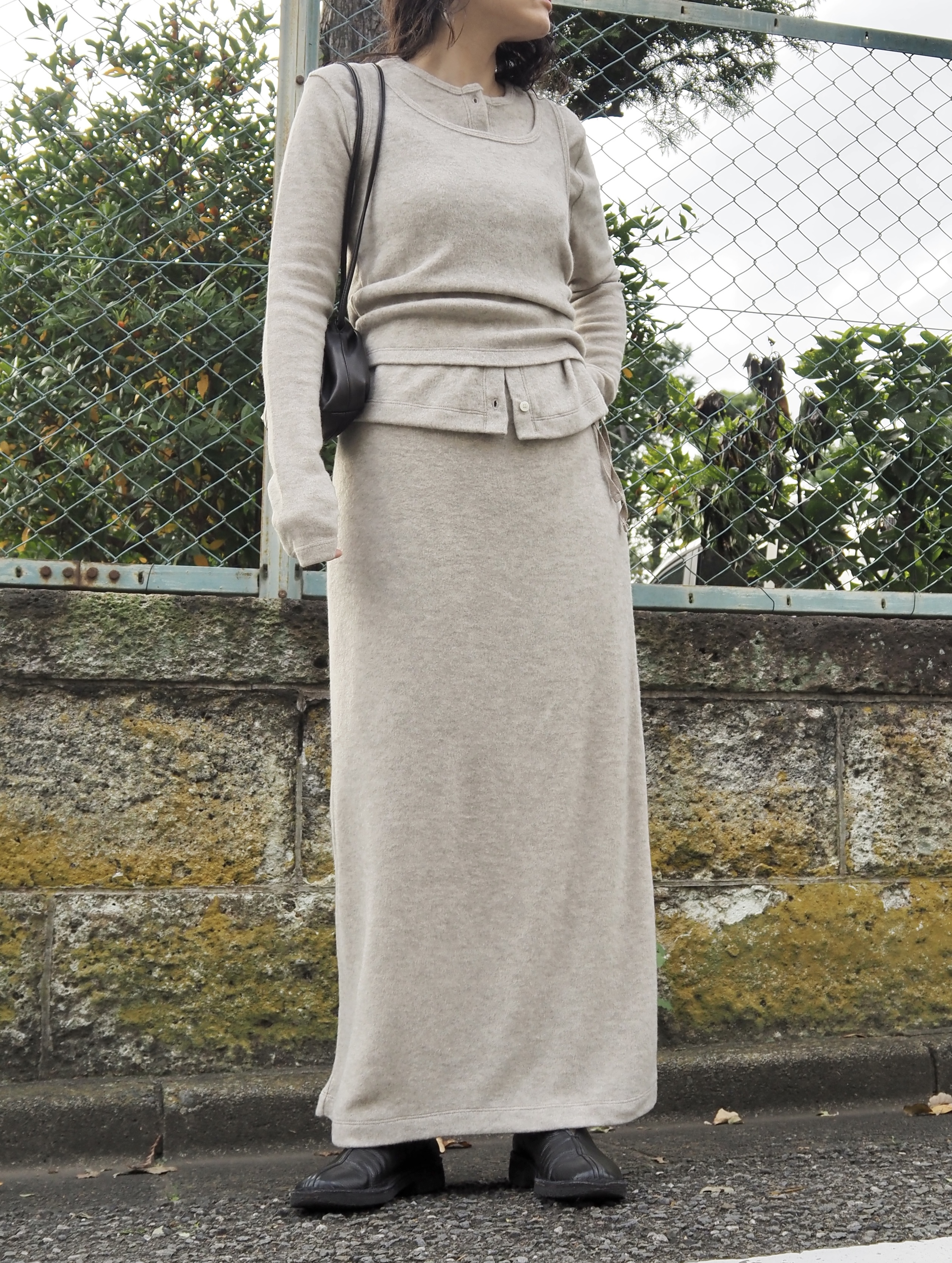 Layered Wool Mix Knit / Wool Mix Long Skirt