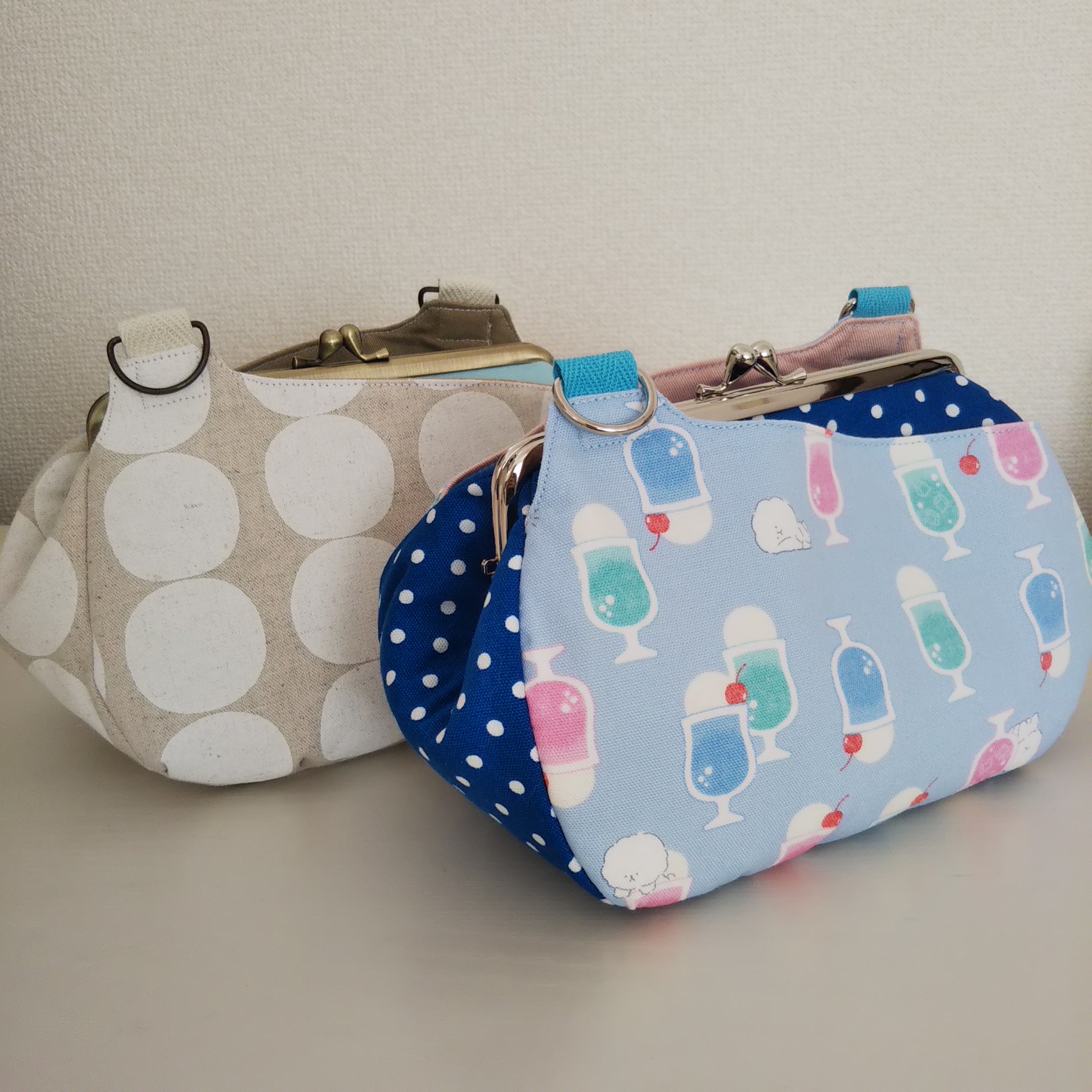 あおりがま口のショルダーバッグが2点できあがりました!